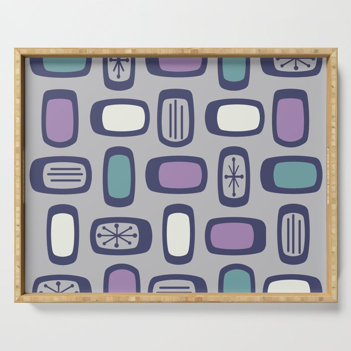 Midcentury MCM Rounded Rectangles Gray Purple Serving Tray Gallery Image 1