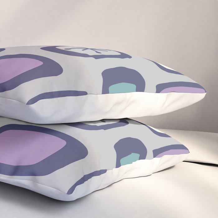 Midcentury MCM Rounded Rectangles Gray Purple Pillow Sham Gallery Image 3