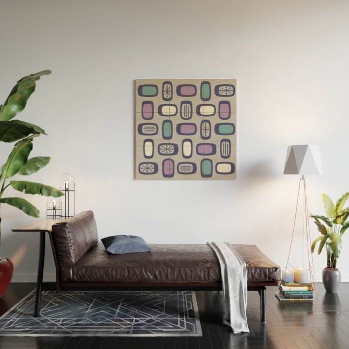 Midcentury MCM Rounded Rectangles Gray Purple Wood Wall Art Gallery Image 2