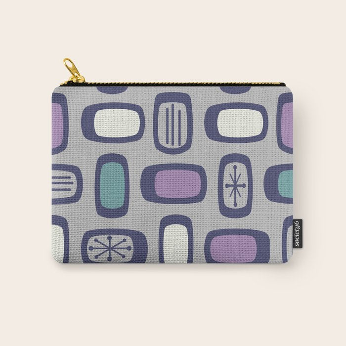 Midcentury MCM Rounded Rectangles Gray Purple Carry All Pouch Gallery Image 1