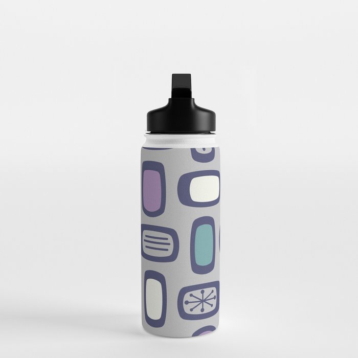 Midcentury MCM Rounded Rectangles Gray Purple Water Bottle Gallery Image 3