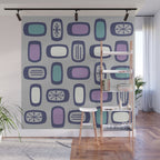 Midcentury MCM Rounded Rectangles Gray Purple Wall Mural Gallery Image 1
