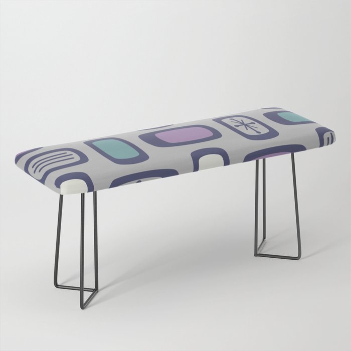 Midcentury MCM Rounded Rectangles Gray Purple Bench Gallery Image 1