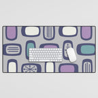Midcentury MCM Rounded Rectangles Gray Purple Desk Mat Gallery Image 1