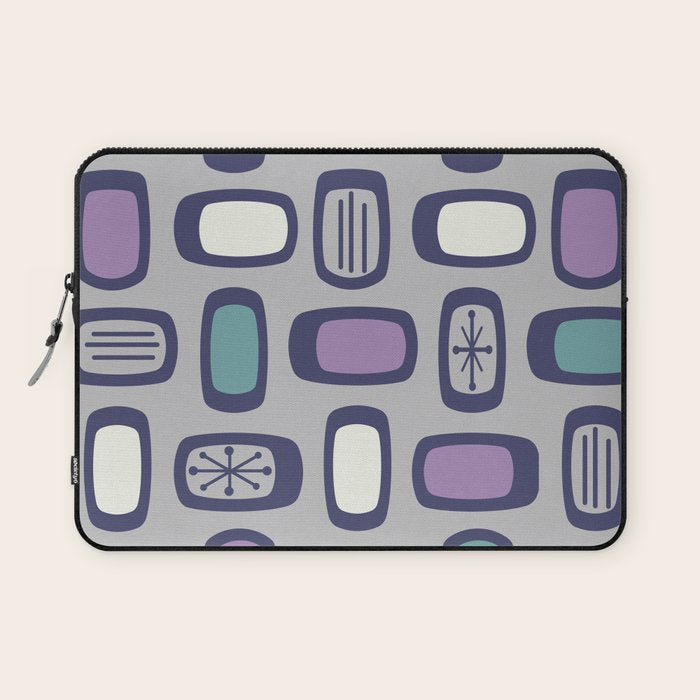 Midcentury MCM Rounded Rectangles Gray Purple Laptop Sleeve Gallery Image 1