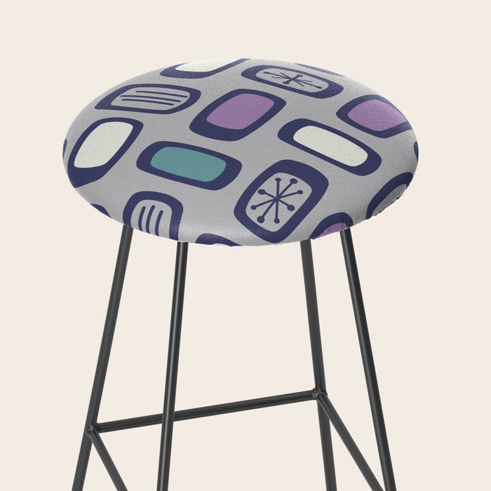 Midcentury MCM Rounded Rectangles Gray Purple Stool Gallery Image 2