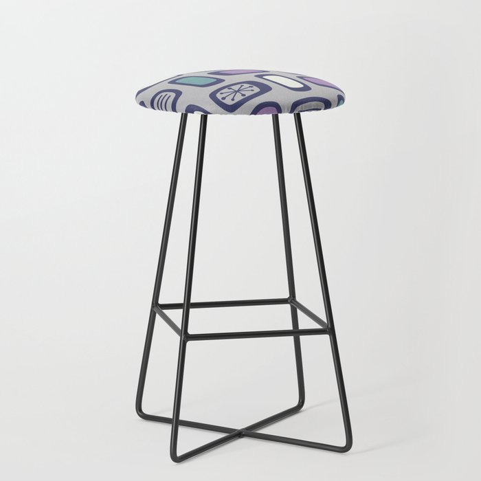 Midcentury MCM Rounded Rectangles Gray Purple Stool Gallery Image 1