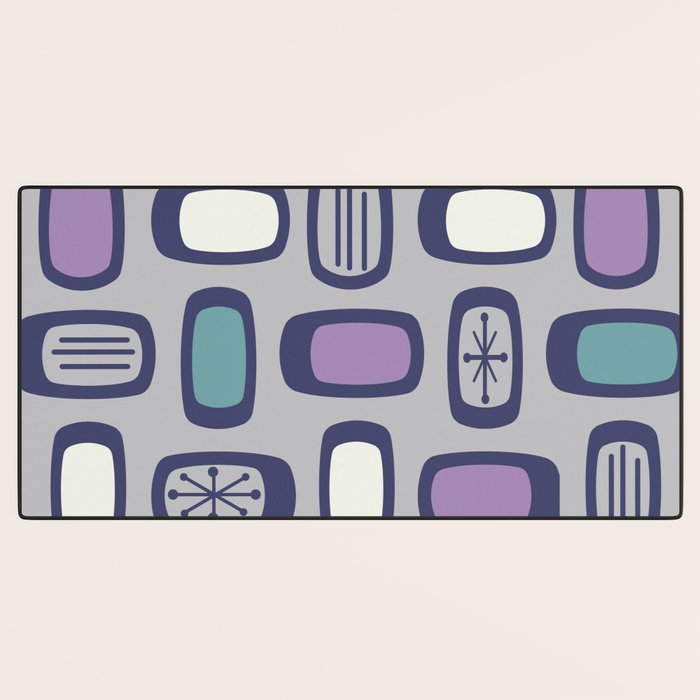 Midcentury MCM Rounded Rectangles Gray Purple Desk Mat Gallery Image 3