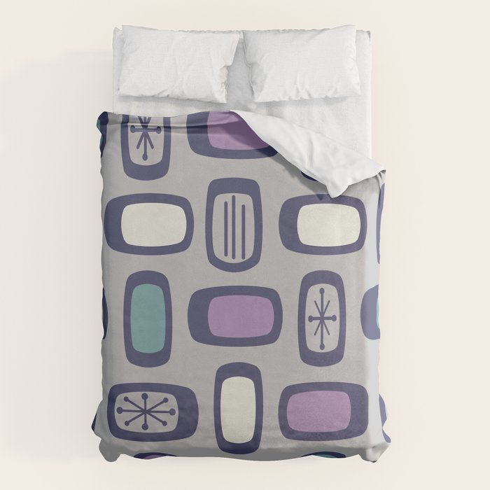 Midcentury MCM Rounded Rectangles Gray Purple Duvet Cover Gallery Image 6