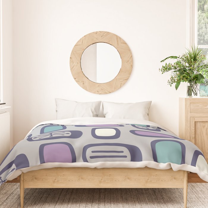 Midcentury MCM Rounded Rectangles Gray Purple Duvet Cover Gallery Image 3
