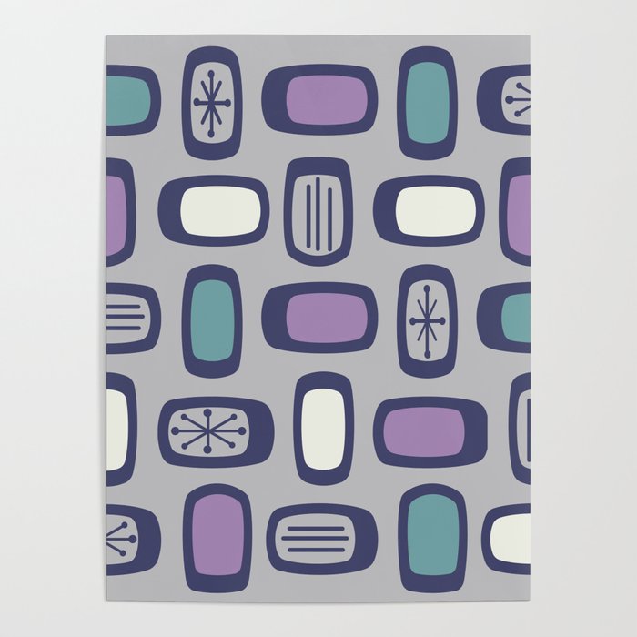 Midcentury MCM Rounded Rectangles Gray Purple Poster Gallery Image 4
