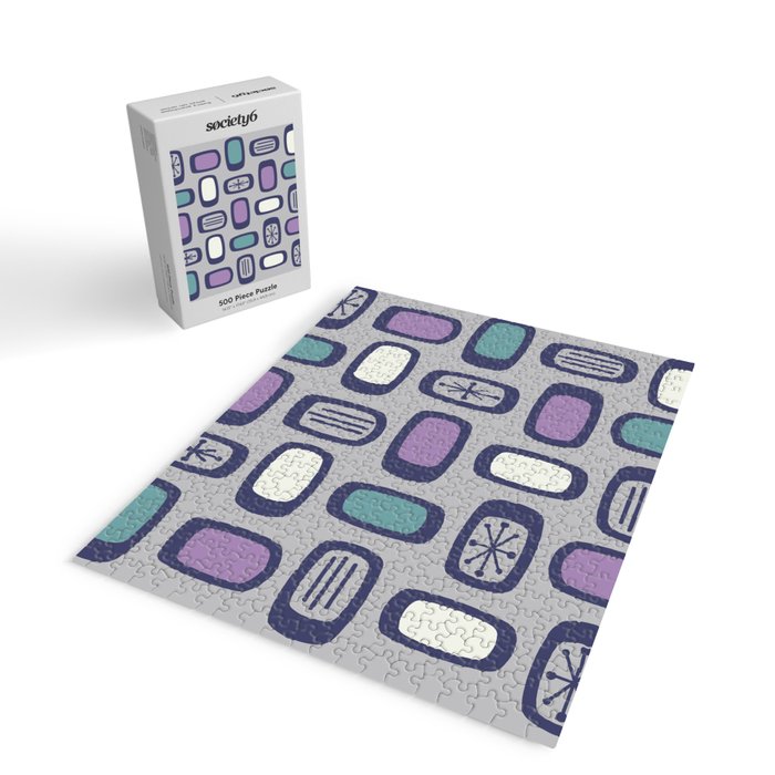 Midcentury MCM Rounded Rectangles Gray Purple Jigsaw Puzzle Gallery Image 2