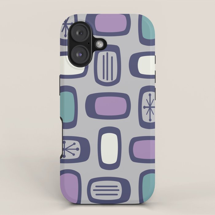 Midcentury MCM Rounded Rectangles Gray Purple iPhone Case Gallery Image 1