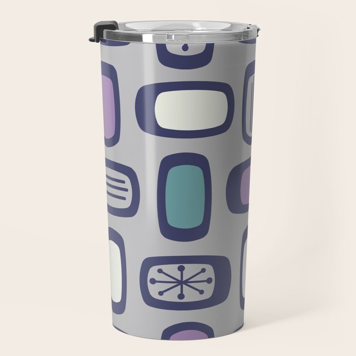Midcentury MCM Rounded Rectangles Gray Purple Travel Mug Gallery Image 3