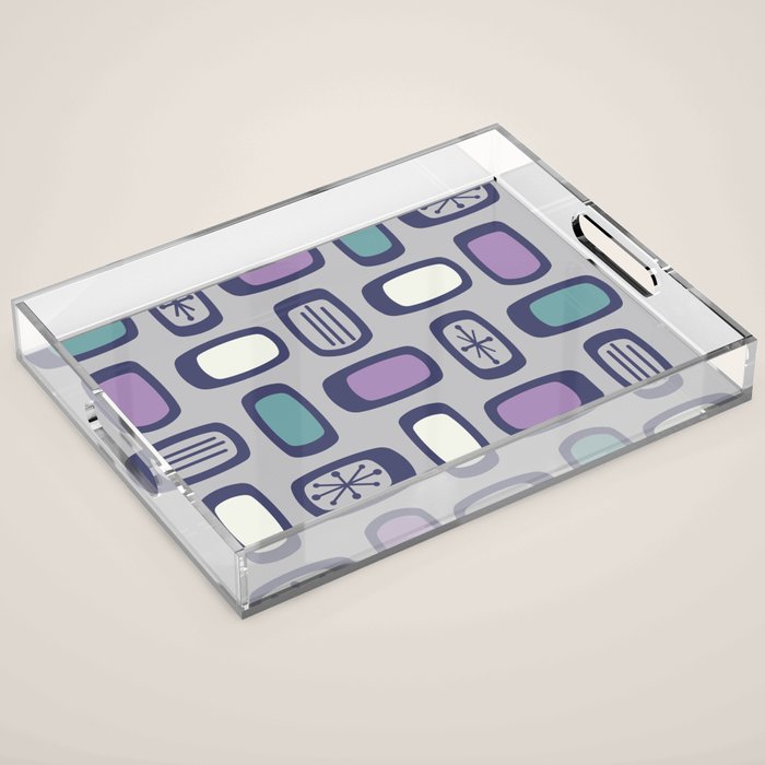 Midcentury MCM Rounded Rectangles Gray Purple Acrylic Tray Gallery Image 1