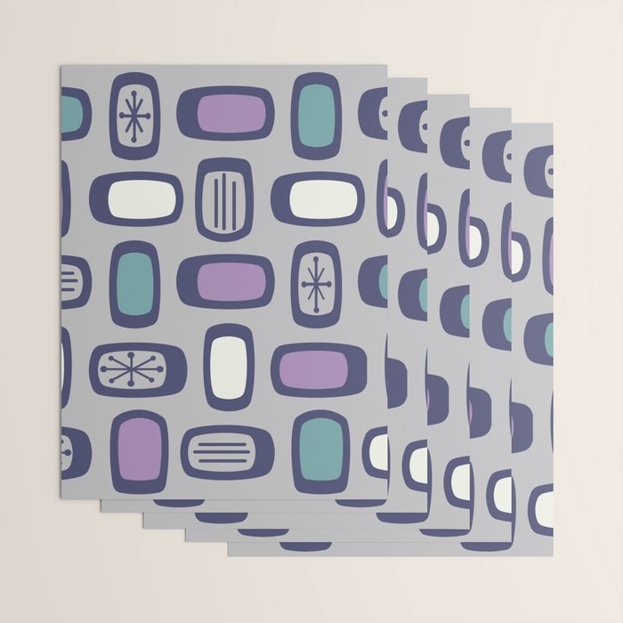 Midcentury MCM Rounded Rectangles Gray Purple Wrapping Paper Gallery Image 3