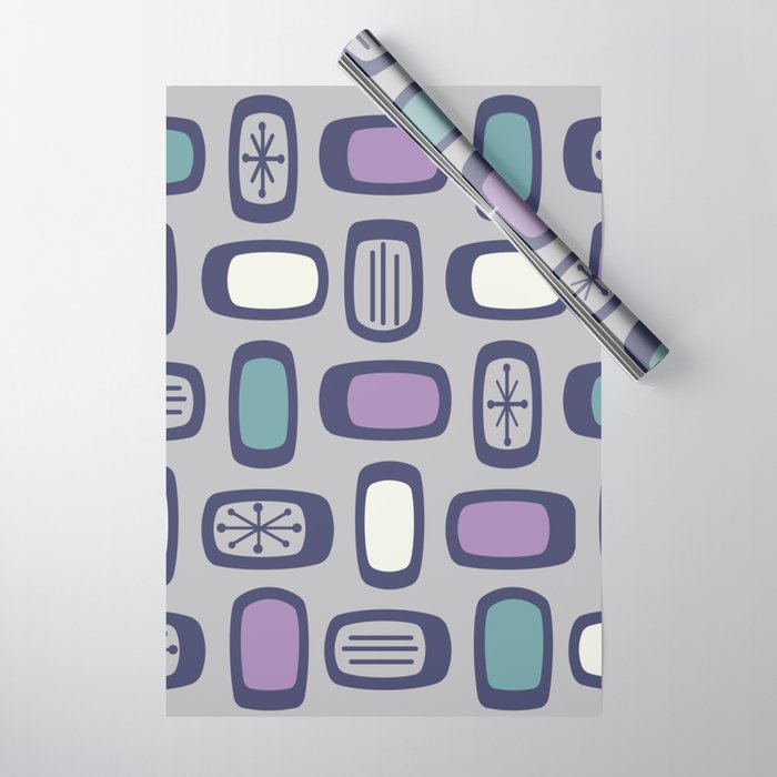 Midcentury MCM Rounded Rectangles Gray Purple Wrapping Paper Gallery Image 1