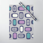 Midcentury MCM Rounded Rectangles Gray Purple Wrapping Paper Gallery Image 1
