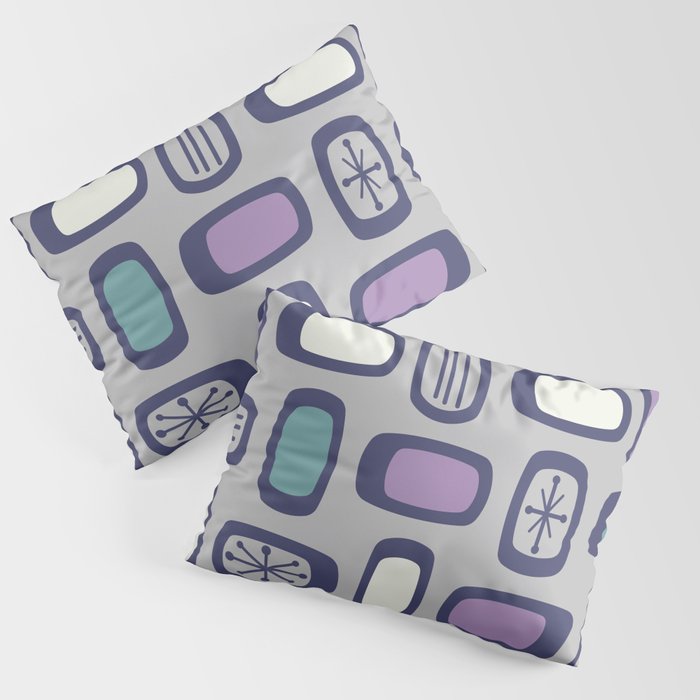 Midcentury MCM Rounded Rectangles Gray Purple Pillow Sham Gallery Image 1