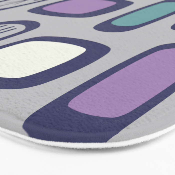 Midcentury MCM Rounded Rectangles Gray Purple Bath Mat Gallery Image 3