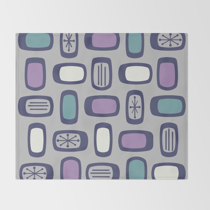 Midcentury MCM Rounded Rectangles Gray Purple Throw Blanket Gallery Image 2