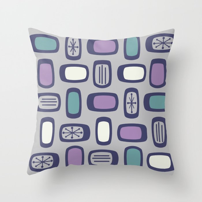 Midcentury MCM Rounded Rectangles Gray Purple Throw Pillow Gallery Image 6