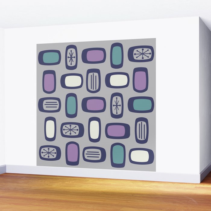 Midcentury MCM Rounded Rectangles Gray Purple Wall Mural Gallery Image 2