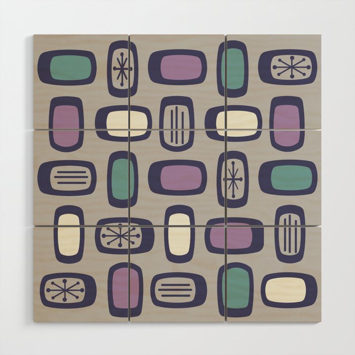 Midcentury MCM Rounded Rectangles Gray Purple Wood Wall Art Gallery Image 1