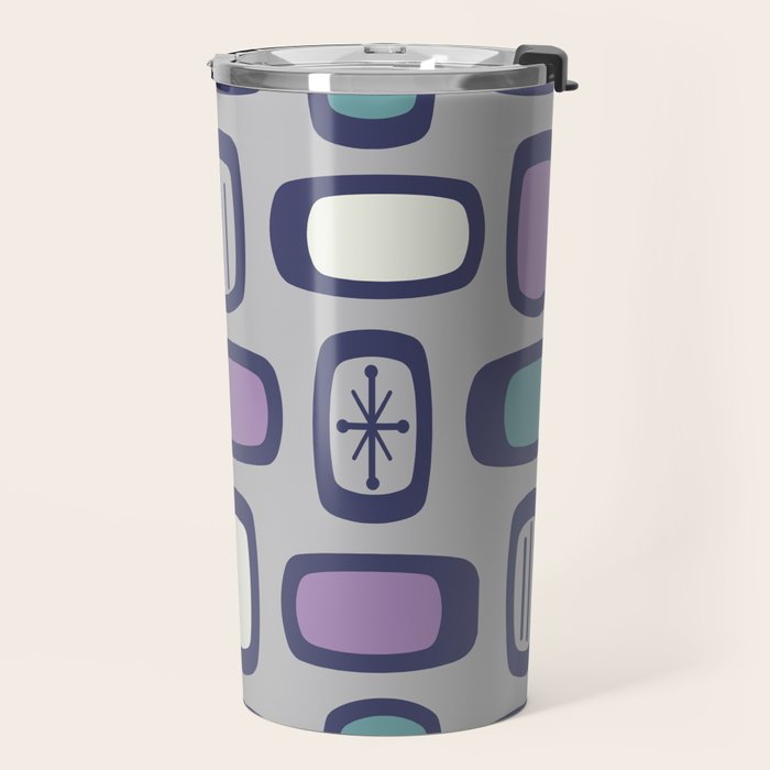 Midcentury MCM Rounded Rectangles Gray Purple Travel Mug Gallery Image 2
