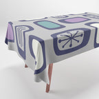 Midcentury MCM Rounded Rectangles Gray Purple Tablecloth Gallery Image 1