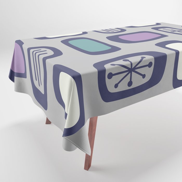 Midcentury MCM Rounded Rectangles Gray Purple Tablecloth Gallery Image 1