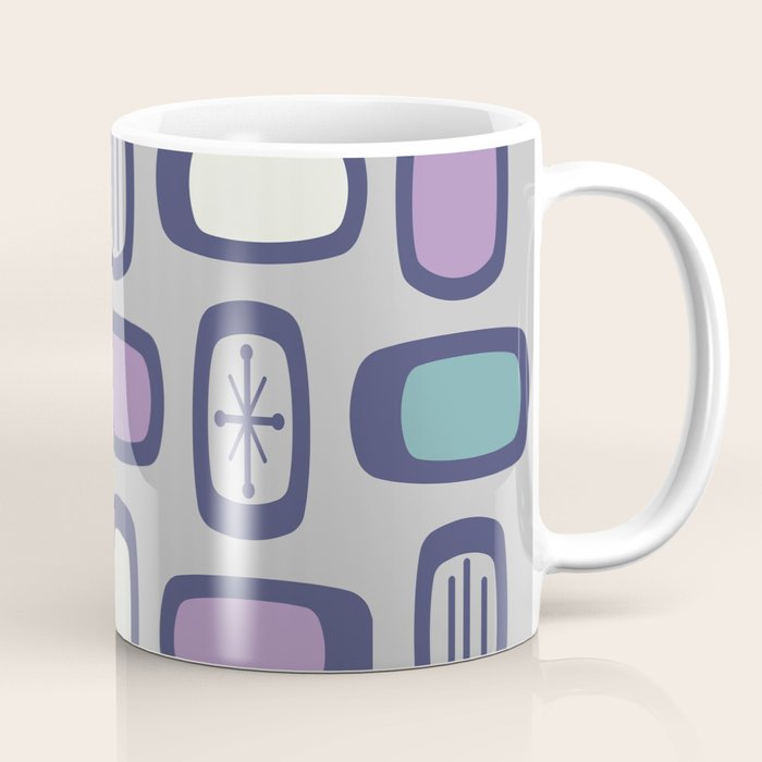 Midcentury MCM Rounded Rectangles Gray Purple Coffee Mug Gallery Image 1