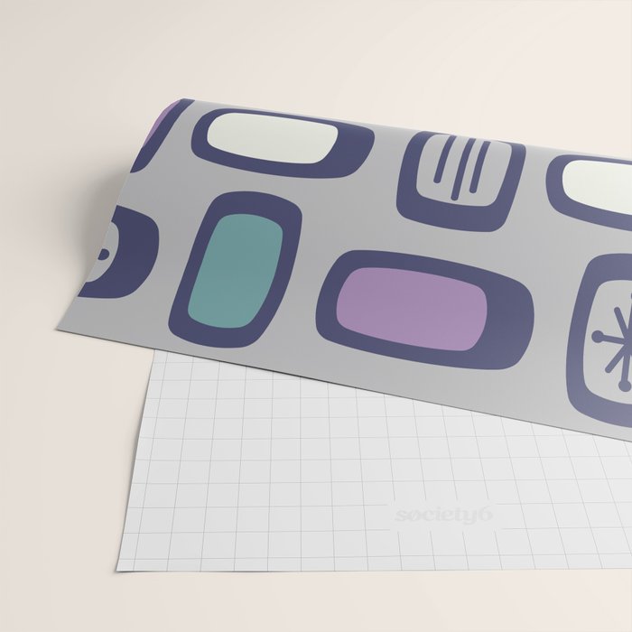 Midcentury MCM Rounded Rectangles Gray Purple Wrapping Paper Gallery Image 2