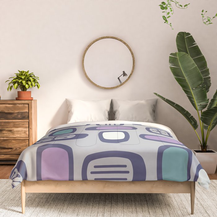 Midcentury MCM Rounded Rectangles Gray Purple Comforter Gallery Image 3