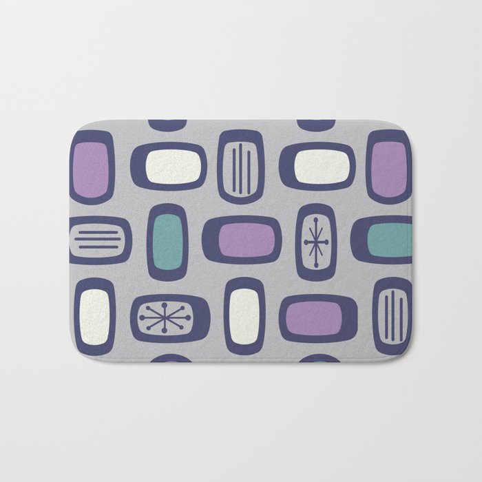 Midcentury MCM Rounded Rectangles Gray Purple Bath Mat Gallery Image 1