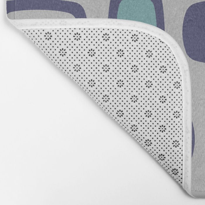 Midcentury MCM Rounded Rectangles Gray Purple Bath Mat Gallery Image 2