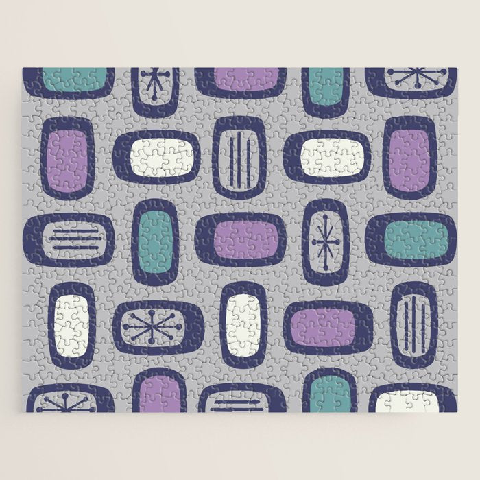 Midcentury MCM Rounded Rectangles Gray Purple Jigsaw Puzzle Gallery Image 1