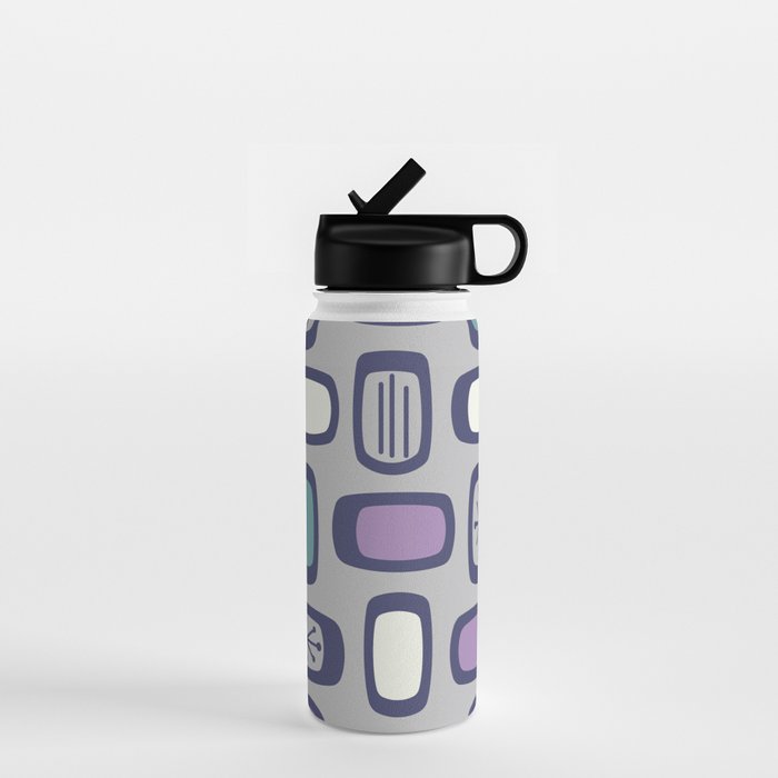 Midcentury MCM Rounded Rectangles Gray Purple Water Bottle Gallery Image 1