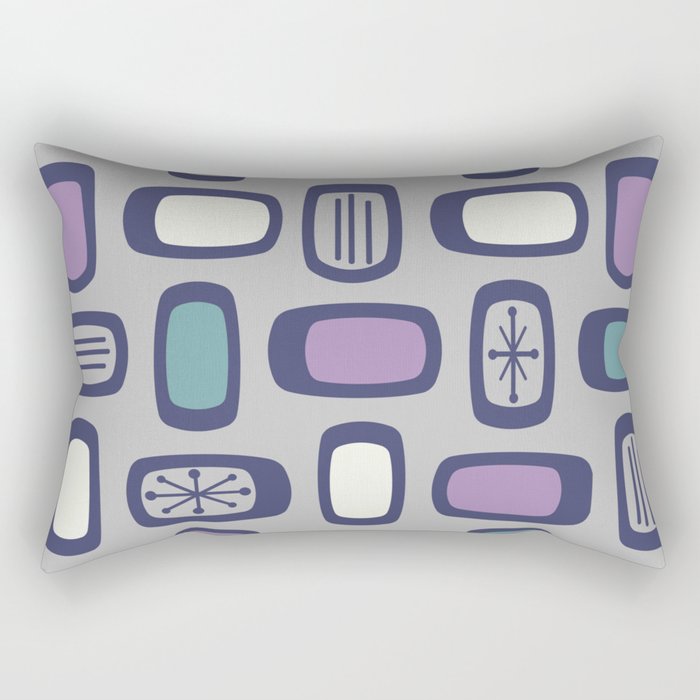 Midcentury MCM Rounded Rectangles Gray Purple Rectangular Pillow Gallery Image 2