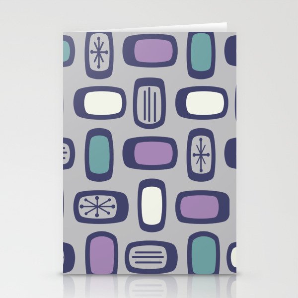 Midcentury MCM Rounded Rectangles Gray Purple Stationery Card Gallery Image 2