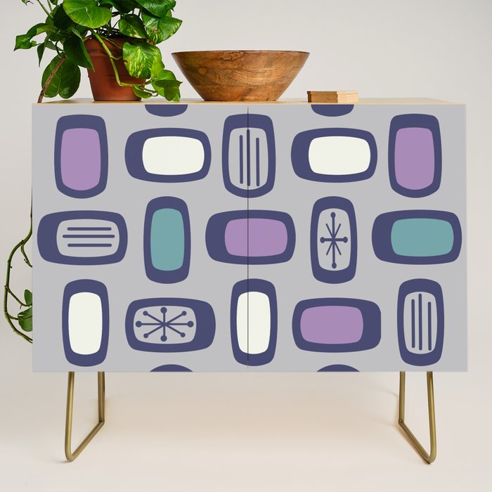 Midcentury MCM Rounded Rectangles Gray Purple Credenza Gallery Image 1