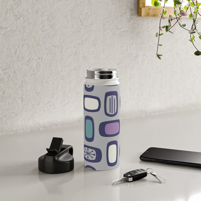 Midcentury MCM Rounded Rectangles Gray Purple Water Bottle Gallery Image 4