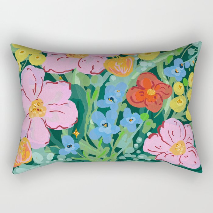 Vibrant Floral Terrarium Illustration Rectangular Pillow Gallery Image 1
