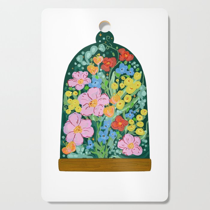 Vibrant Floral Terrarium Illustration Cutting Board Gallery Image 1