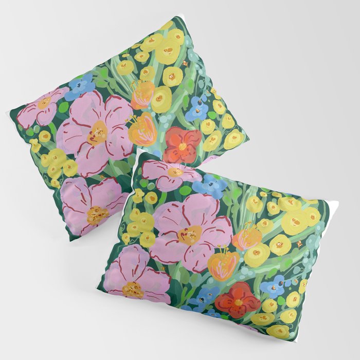 Vibrant Floral Terrarium Illustration Pillow Sham Gallery Image 1