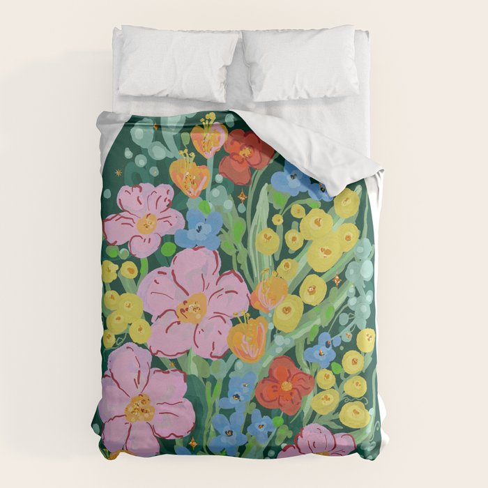 Vibrant Floral Terrarium Illustration Duvet Cover Gallery Image 1