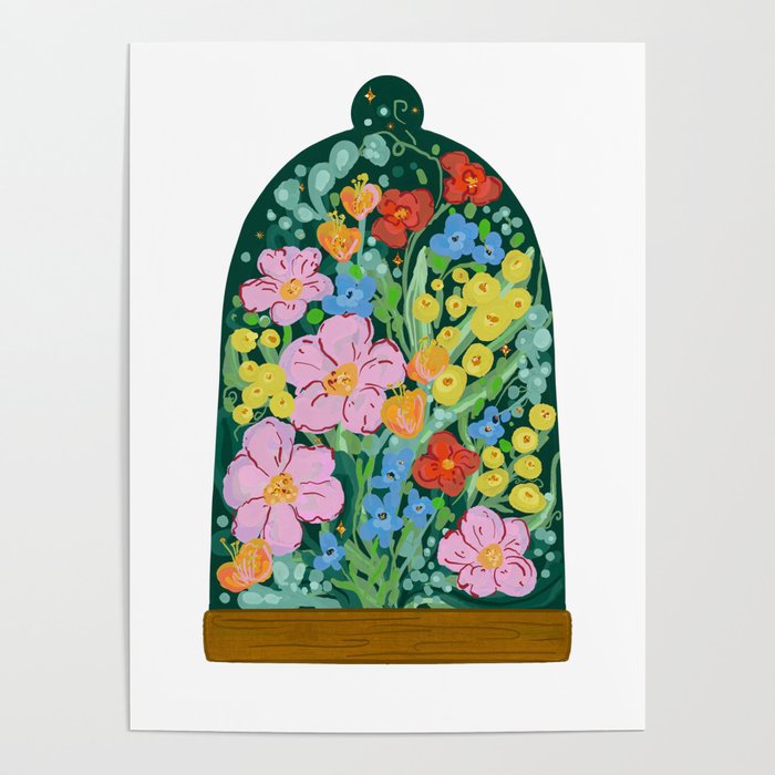 Vibrant Floral Terrarium Illustration Poster Gallery Image 1