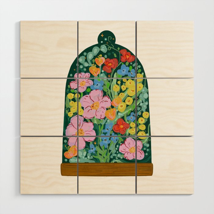 Vibrant Floral Terrarium Illustration Wood Wall Art Gallery Image 1