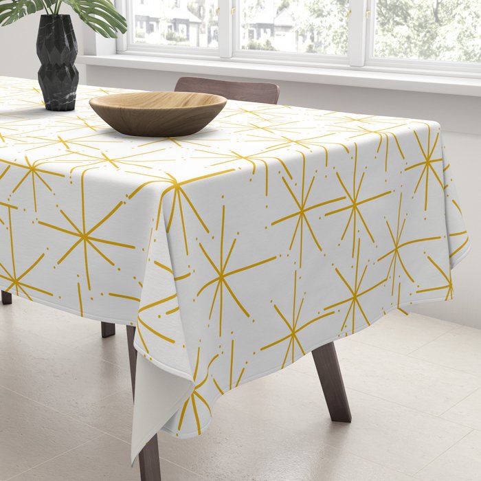 Stella - Atomic Age Midcentury Modern Minimalist Pattern in Light Mustard Yellow and White Tablecloth Gallery Image 3