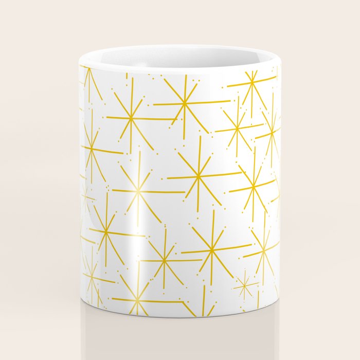 Stella - Atomic Age Midcentury Modern Minimalist Pattern in Light Mustard Yellow and White Coffee Mug Gallery Image 4
